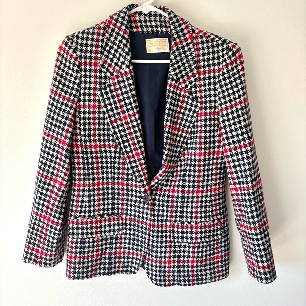 Pendleton 100% Virgin Wool Houndstooth Blazer Blu… - image 1